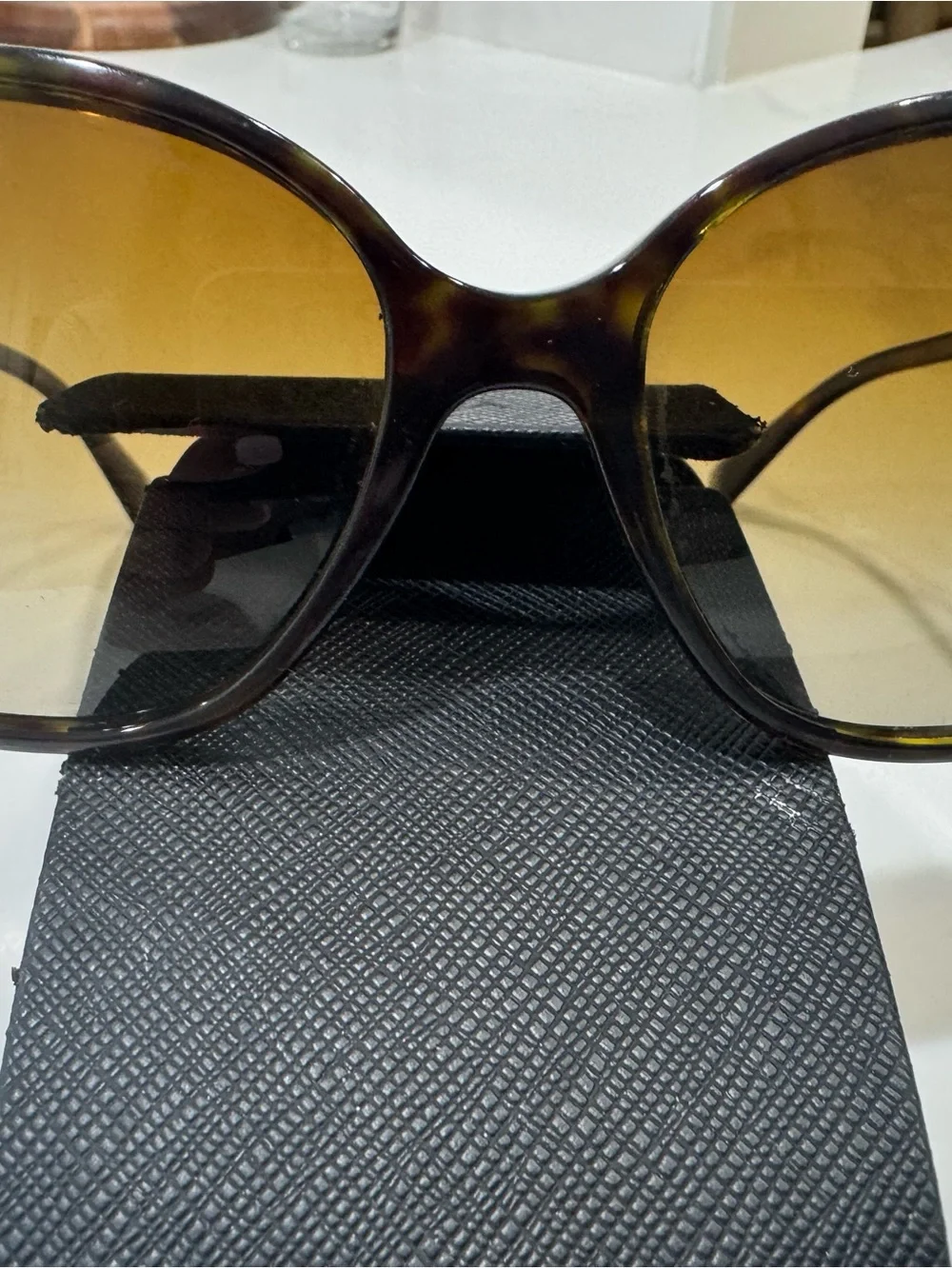 Prada Black-to-Clear Gradient Acetate Sunglasses with Gold Logo